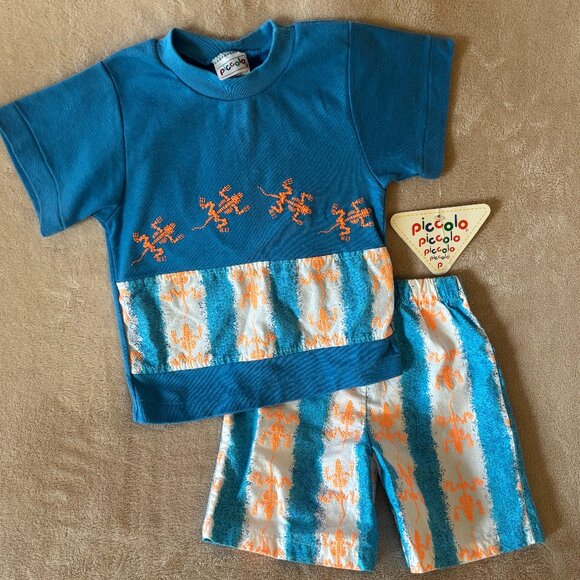 PICCOLO "LIZARD SKELETONS" T-shirt and Shorts Set Size 3T in color Blue - Picture 1 of 2